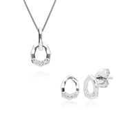 Pendentif et Boucles d'Oreilles Clou Asymétriques Pavé Diamant Or Blanc 375