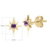 Boucles d'Oreilles Clou Etoile Night Sky en Or Jaune 9 Carats avec Améthyste