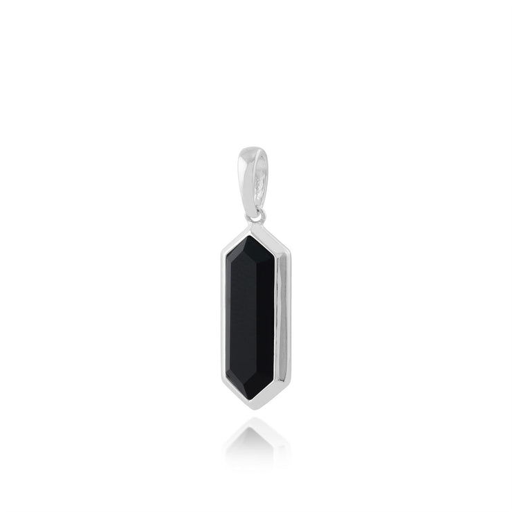 Pendentif et Boucles d'Oreilles Pendantes Géométrique Argent 925 Onyx Noire Prisme Hexagonal