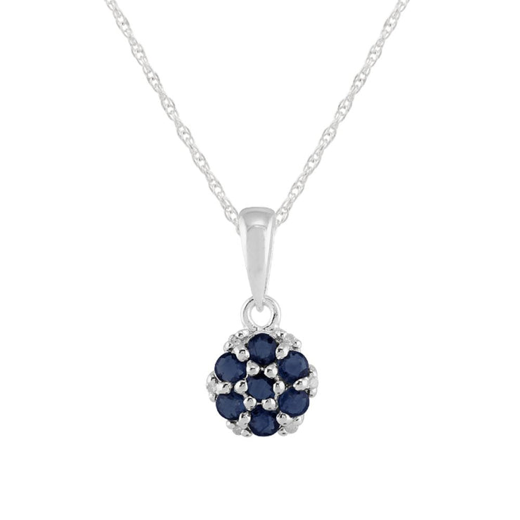 Pendentif et Boucles d'Oreilles Créoles Floral Argent 925 Saphir et Diamant