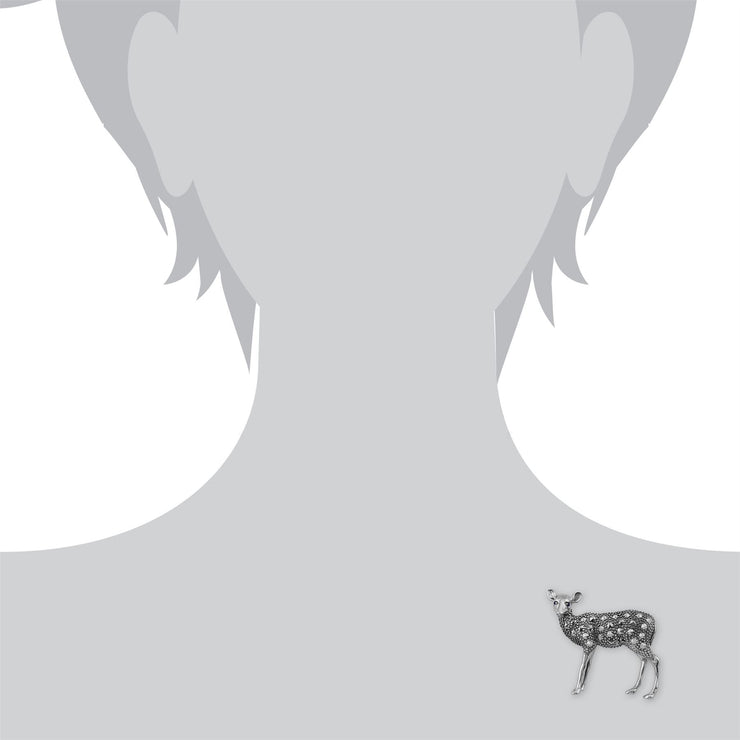 Marcassite Broche, Argent Sterling Saphir & Marcassite Cerf Broche