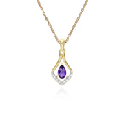 Collier Améthyste, 9 CT or Jaune Améthyste & Diamant Classique Feuille Pendentif sur 45cm Chaîne