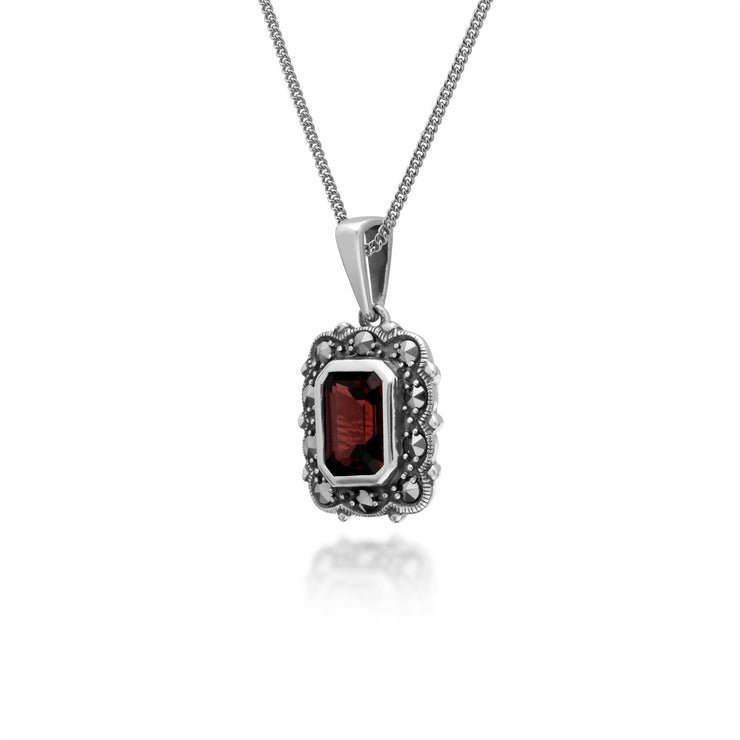 Grenade Collier, Argent Sterling Grenade & Marcassite Octogone Art Nouveau 45cm Collier