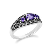 Gemondo Bague Amethyste, Argent Sterling Triple Améthyste & Marcassite Février Bague - Améthyste