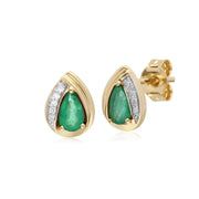 �meraude Boucles D'Oreilles, 9 CT or Jaune �meraude et Diamant Poire Boucles D'Oreilles Classiques