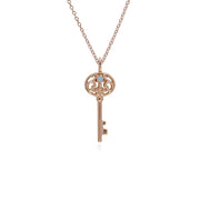 Pendentif Classique Cadenas Cœur Torsadé Argent 925 Plaqué Or Rose et Charms Grande Clé Opale