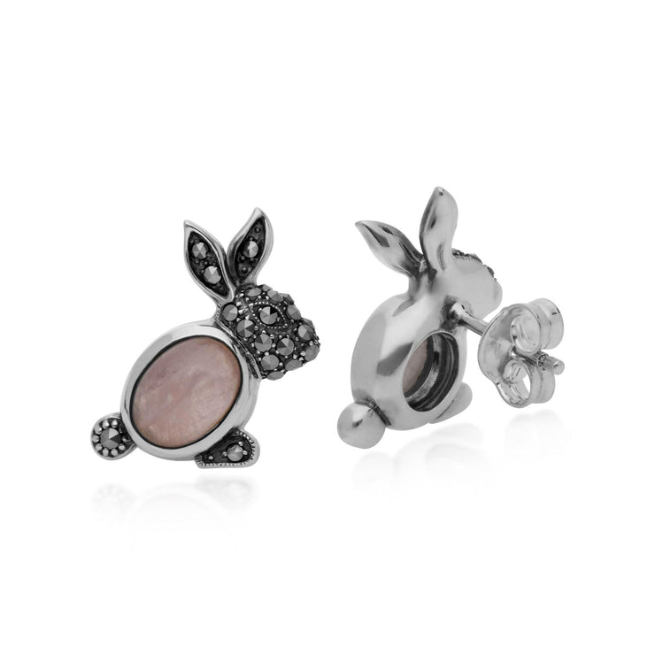 Quartz Rose Boucles D'Oreilles, Argent Sterling 1.58ct Quartz Rose & 0,27 CT Marcassite Lapin Boucles D'Oreilles