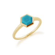 Bague Géométrique Argent Plaqué Or Turquoise Prisme Hexagonal