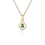 Péridot Collier, 9 CT or Jaune Rond Peridot & Diamant Classique Feuille Pendentif sur 45cm Chaîne