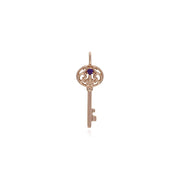 Pendentif Classique Cadenas Cœur Torsadé Argent 925 Plaqué Or Rose et Charms Grande Clé Améthyste