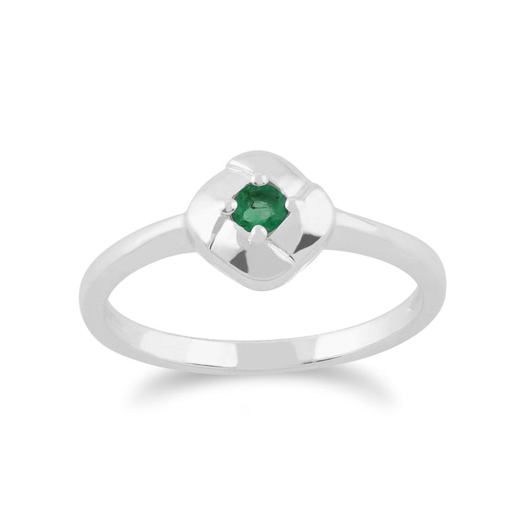 Gemondo Émeraude Bague, 925 Sterling Silver 0.11ct Émeraude Carré Croisé Bague
