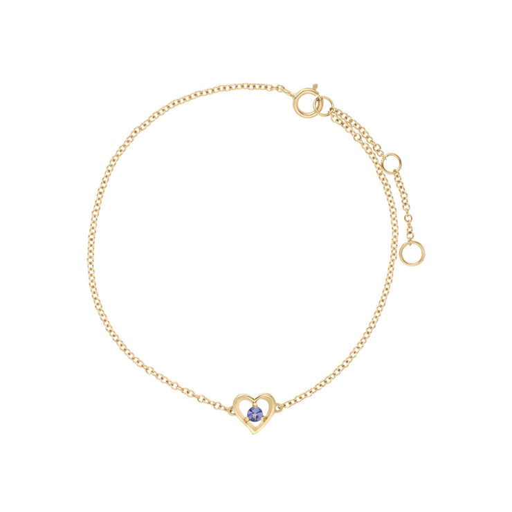 Tanzanite Bracelet, 9 CT or Jaune Grenade Rond Pierre Unique Coeur 19cm Bracelet