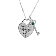 Pendentif Classique Cadenas Cœur Torsadé Argent 925 et Charms Clé Emeraude