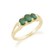 Bague Trilogie Or Jaune 375 Emeraude et Diamant