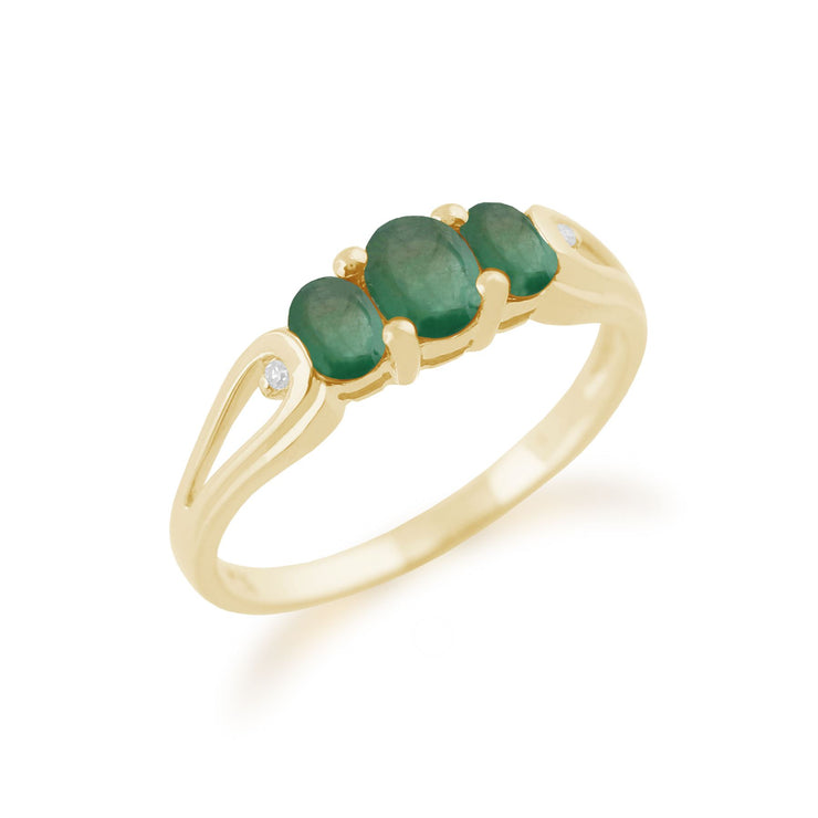 Bague Trilogie Or Jaune 375 Emeraude et Diamant