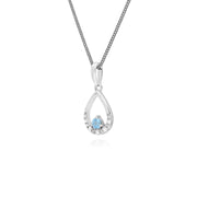 9 ct or Blanc Unique Topaze Bleu et Diamant Poire Pendentif sur 45cm Chaîne