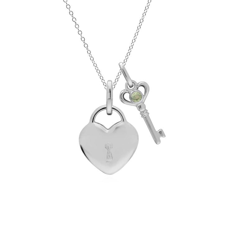 Pendentif Classique Cadenas Cœur Argent 925 et Charms Clé Péridot