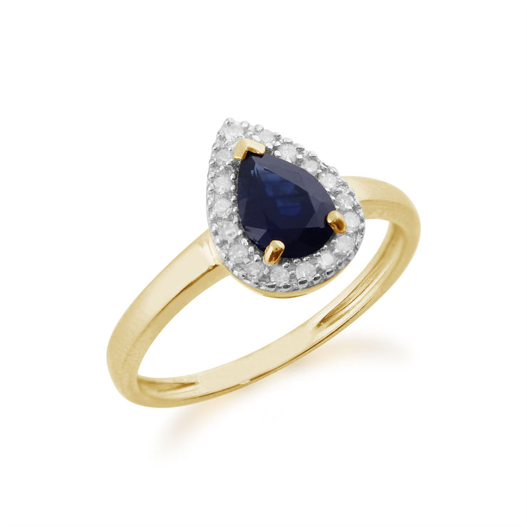 Classic Pear Shaped Sapphire & Diamond Ring in Yellow 9ct Gold