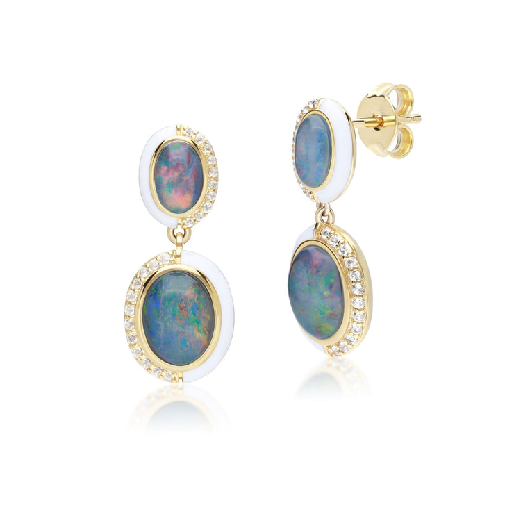 Boucles d'Oreilles Pendantes Siberian Waltz avec Opale Triplet & Opale Blanches