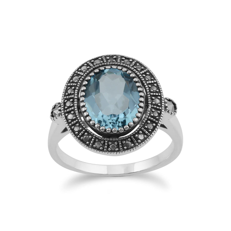 Gemondo Argent Topaze Bleu & Marcassite Style Antique Bague