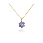 Pendentif Floral Or Jaune 375 Tanzanite et Diamant Style Cluster