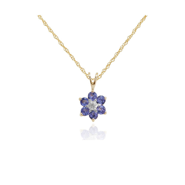 Pendentif Floral Or Jaune 375 Tanzanite et Diamant Style Cluster