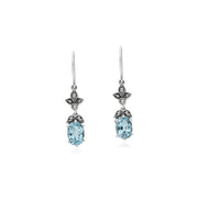 Topaze Boucles D'Oreilles, Argent Sterling Topaze Bleu & Marcassite Ovale Art Nouveau Boucles D'Oreilles Goutte