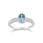 Bague Or Blanc 375 Topaze Bleu et Diamant