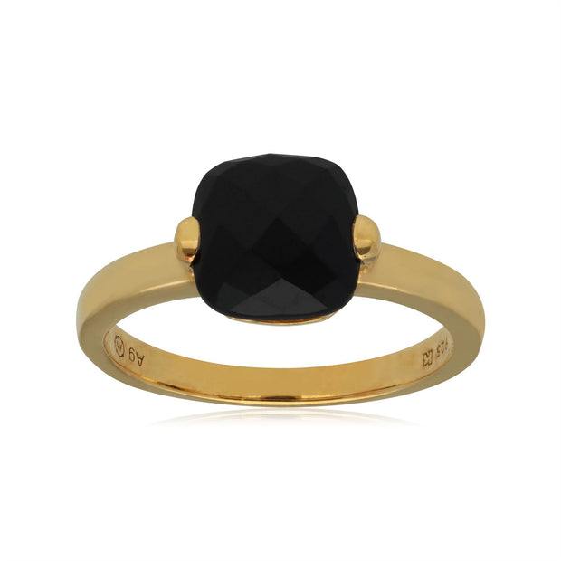 Bague Kosmos Argent 925 Plaqué Or Spinelle Noire