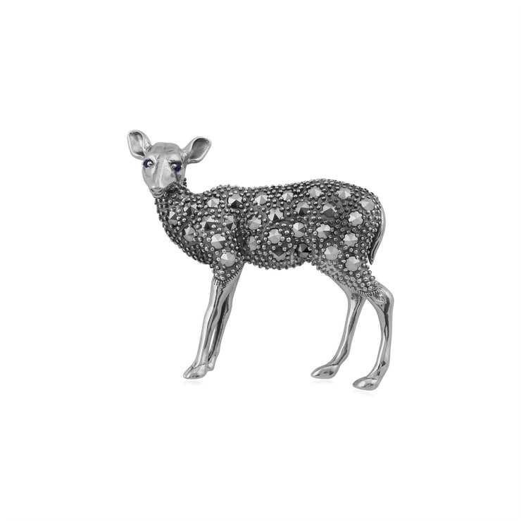 Marcassite Broche, Argent Sterling Saphir & Marcassite Cerf Broche