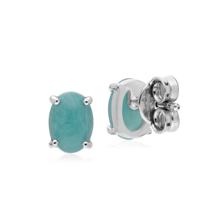 Argent Sterling Amazonite Pierre Unique Boucles D'Oreilles Ovales Clous