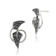 Boucles d'Oreilles Clou Style Art Nouveau Argent 925 Marcassite Rond