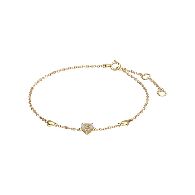 Bracelet Coeur Or Jaune 375 avec Topaze Blanche