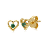 Émeraude Boucles D'Oreilles, 9 CT or Jaune Émaraude Pierre Unique Boucles D'Oreilles Puces Coeur