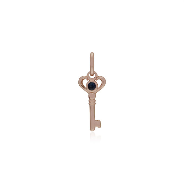 Pendentif Classique Cadenas Cœur Argent 925 Plaqué Or Rose et Charms Clé Saphir