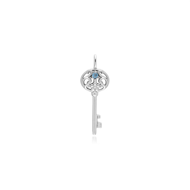 Pendentif Classique Argent 925 Grande Clé avec Topaz Bleu Rond