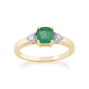 JAUNE 9 Ct Or 0.68ct CT ÉMERAUDE naturel & diamant pierre simple bague
