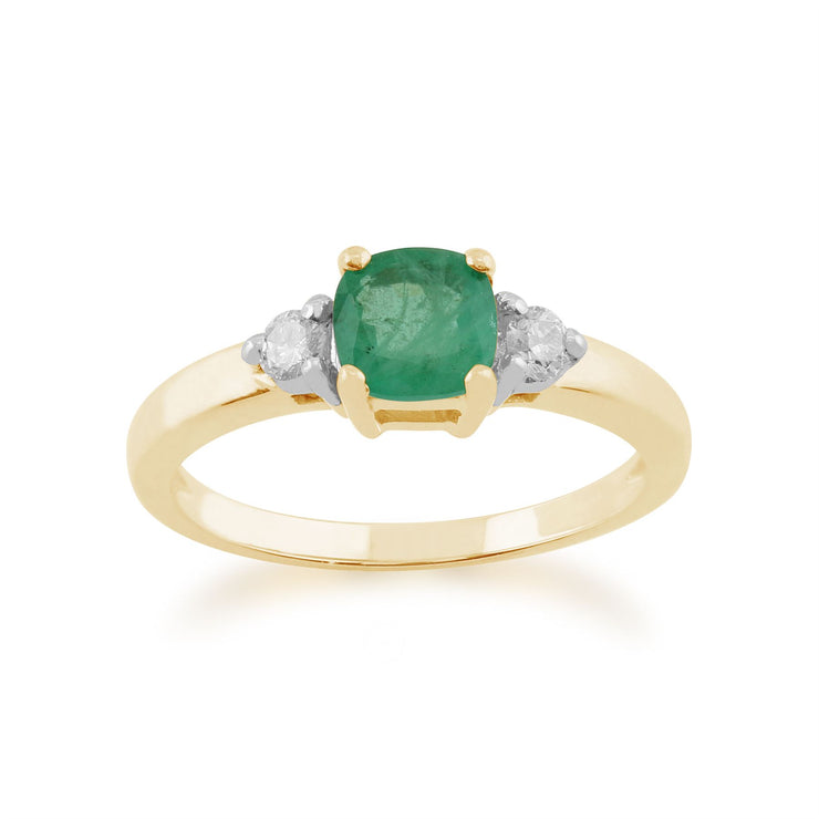 JAUNE 9 Ct Or 0.68ct CT ÉMERAUDE naturel & diamant pierre simple bague