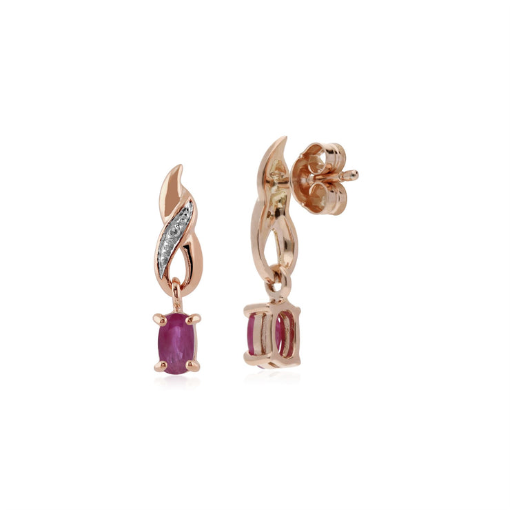 Rubis Boucles D'Oreilles, 9 CT or Rose Naturel Rubis & Diamant Classique Boucles D'Oreilles Goutte