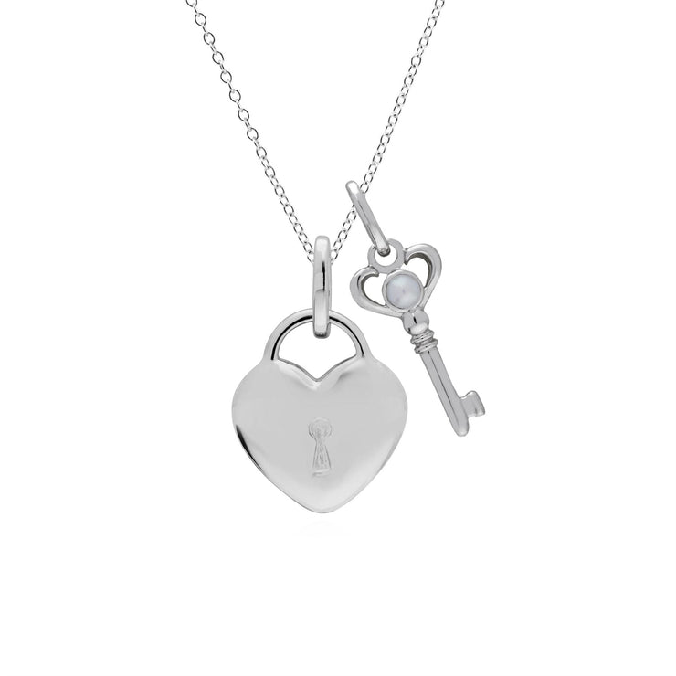 Pendentif Classique Cadenas Cœur Argent 925 et Charms Clé Perle