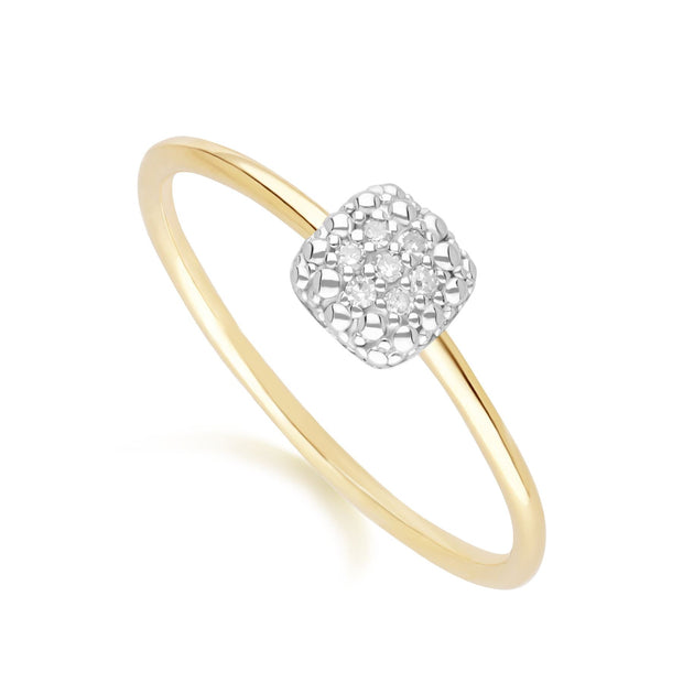 Bague Pavé de Diamant Carré en Or Jaune 375