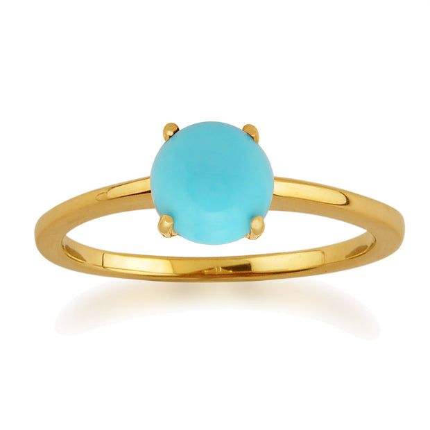 Amour Damier 9ct or Jaune 0,90carat 4 Griffe Ensemble Turquoise Cabochon Bague Solitaire par Gemondo