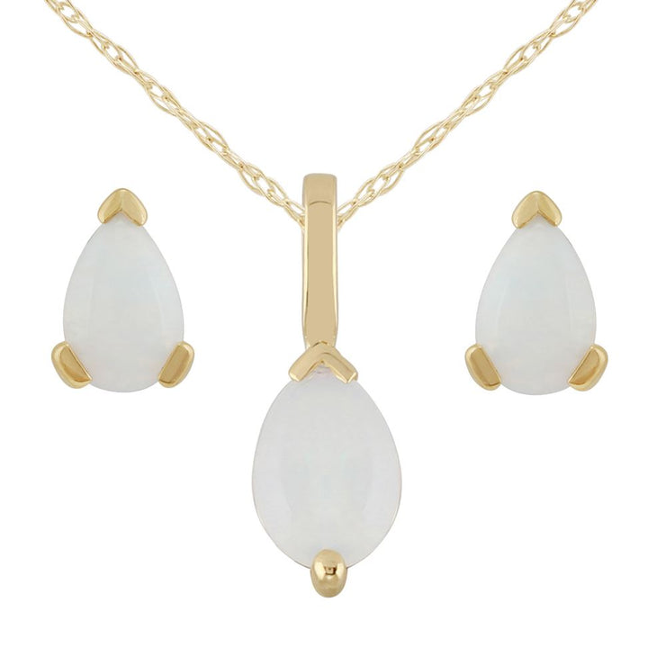 Pendentif et Boucles d'Oreilles Clou Classique Or Jaune 375 Opale Poire