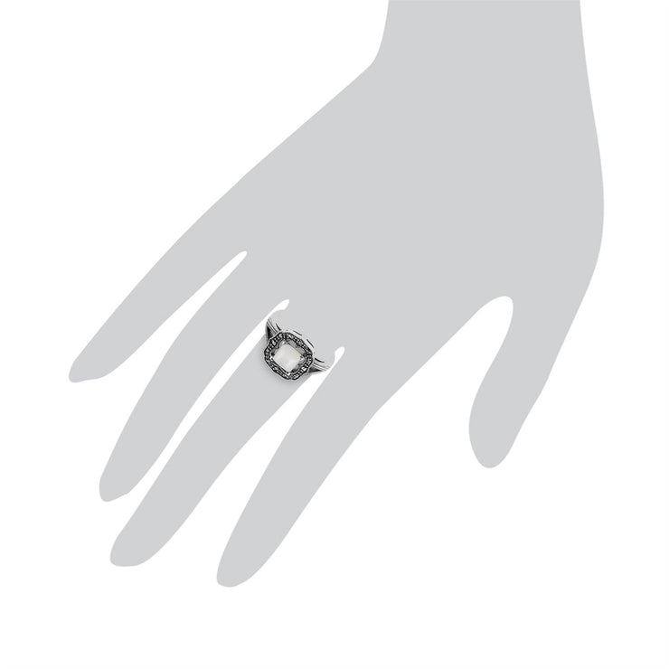 gemondo Art Déco Bague, en argent sterling 925 0.58ct CT NACRE & marcassite art déco bague