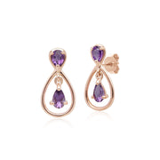 Boucles d'Oreilles Clou Classique Or Rose 375 Améthyste Poire