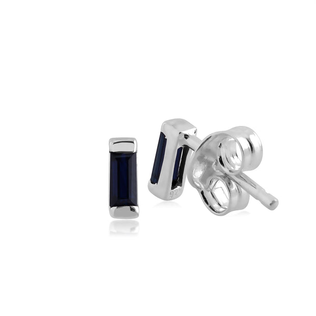 Boucles d'Oreilles Clou Classique Argent 925 Saphir Baguette