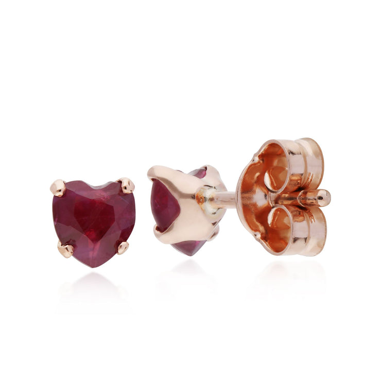 Rubis Boucles D'Oreilles, 9 CT or Rose Rubis Pierre Unique Boucles D'Oreilles Puces Coeur