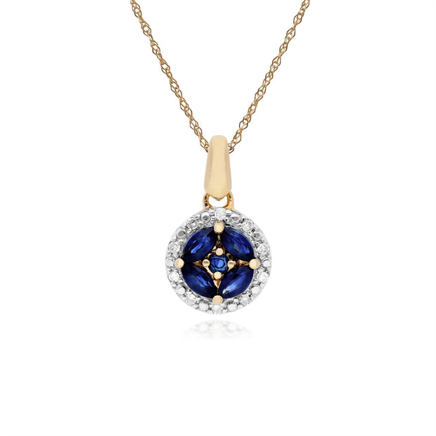 Pendentif Classique Or Jaune 375 Saphir Marquise et Diamant Halo
