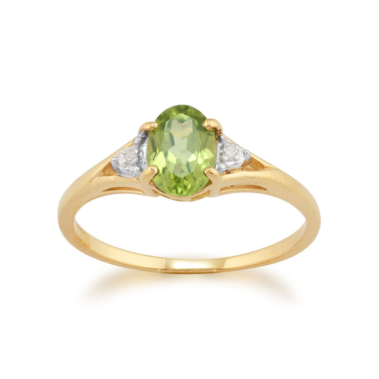 9 Ct Or Jaune 0.77CT Péridot & Bague diamant