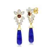 Gemondo Boucles D'Oreilles Pendantes Florales ECFEW™ 'The Creator' Lapis Lazuli Topaze Blanche et Grenat